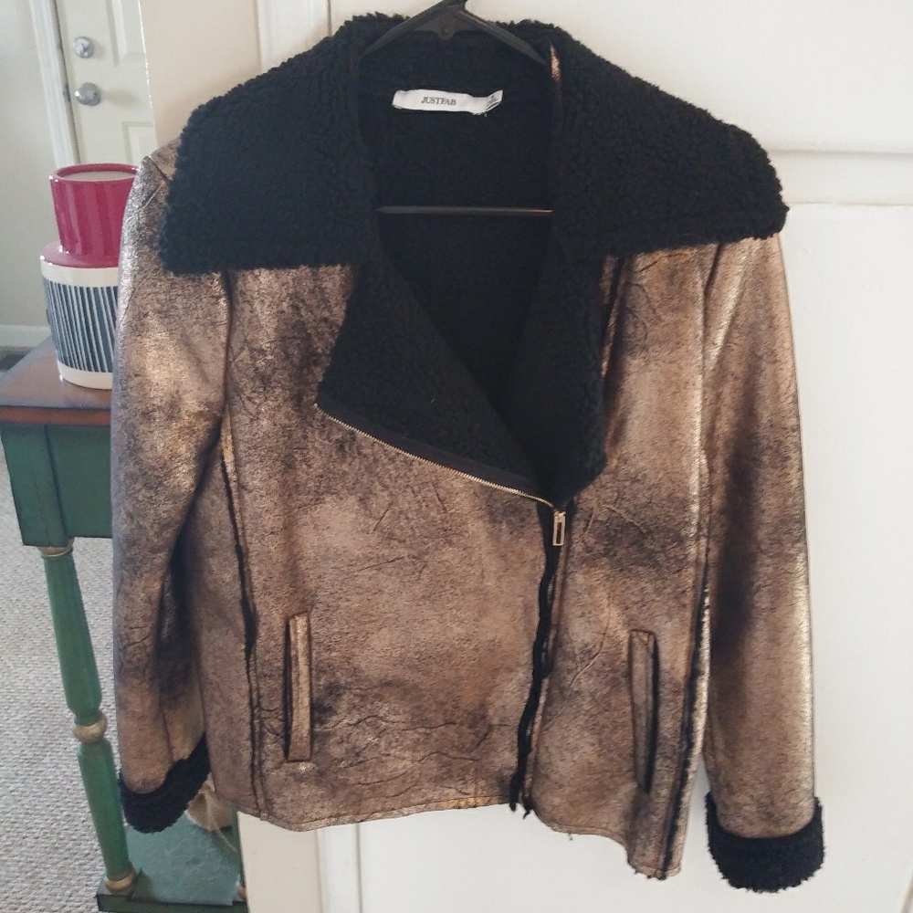 Justfab fleece lined asymmetrical zip jacket as s